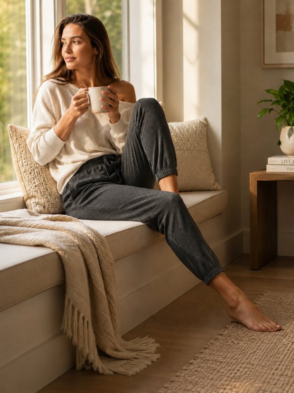 Women's Boutique French Terry Joggers Casual Lounge Pants Drawstring Pockets